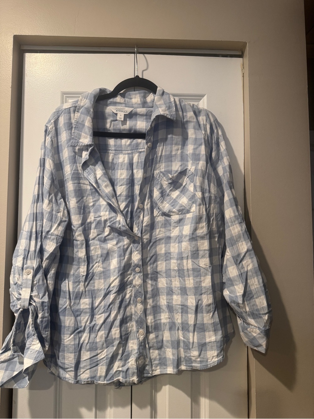 Market and Spruce -Casual Light Blue and White Check Button-Up Shirt